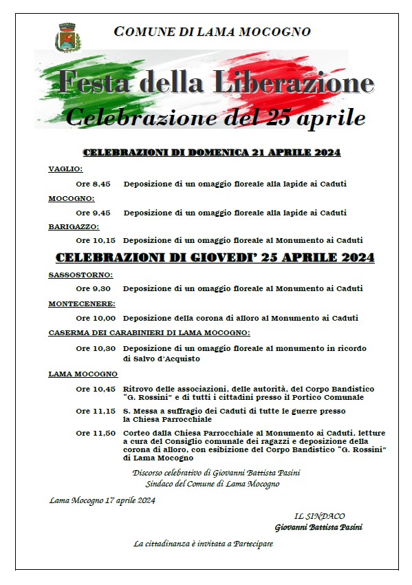Programma delle celebrazioni del 25 aprile 