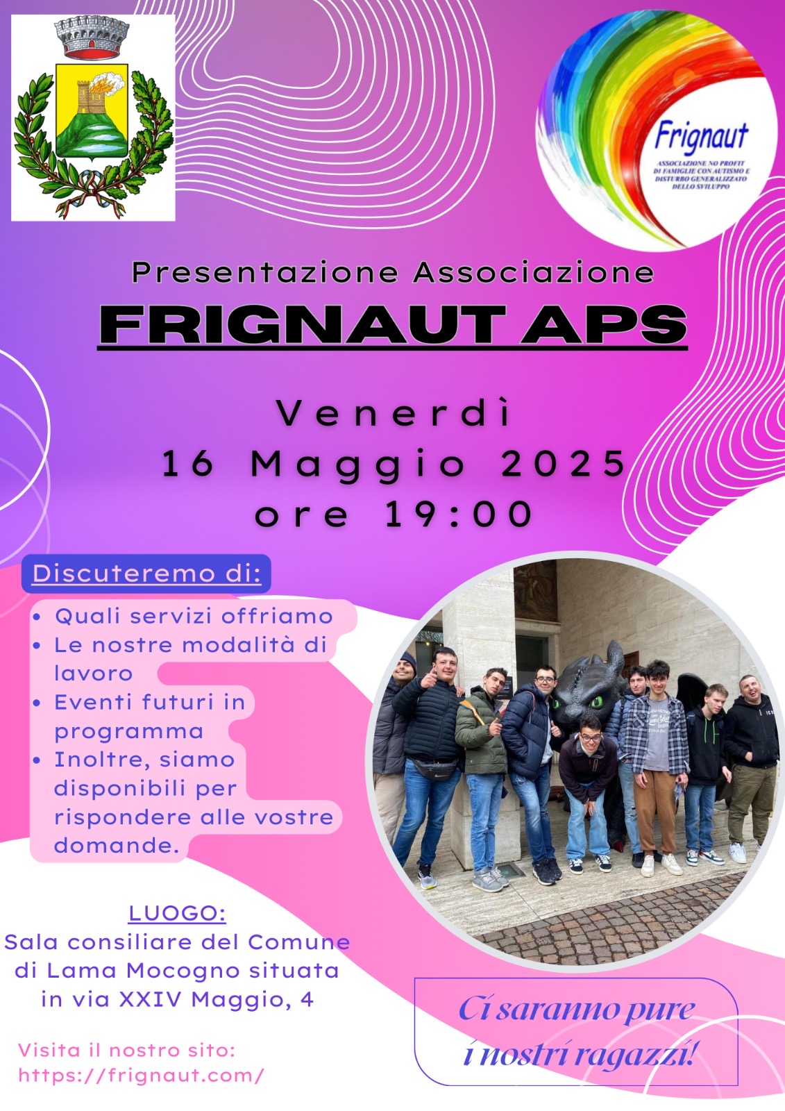 Presentazione associazione Frignaut APS con foto dei ragazzi
